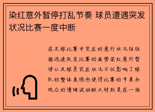 染红意外暂停打乱节奏 球员遭遇突发状况比赛一度中断